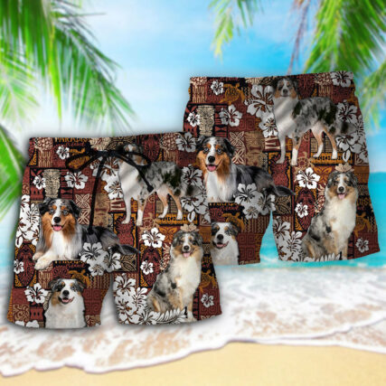 Australian Shepherd Dog Vintage Lover Tropical Style - Beach Short - Owl Ohh - Owl Ohh