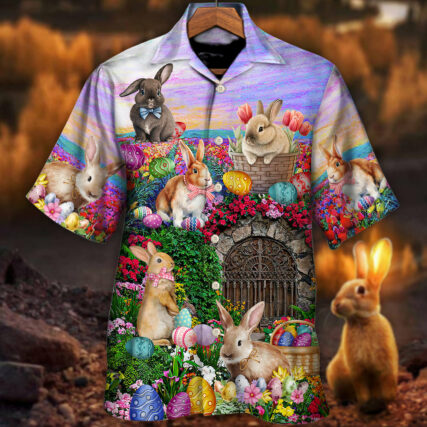 Easter Rabbit Chilling In The Flower Landscape Watercolor Style - Hawaiian Shirt - Owl Ohh - Owl Ohh