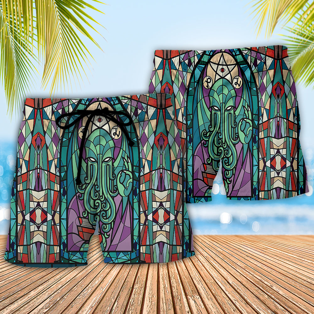 Cthulhu Church Stained Glass - Beach Short - Owl Ohh-Owl Ohh