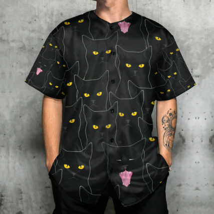 Black Cat Lovely Looking At You - Baseball Jersey - Owl Ohh - Owl Ohh