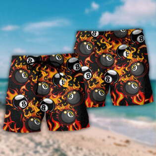 Billiard Eight Ball Burning With Fire Flames - Beach Short - Owl Ohh - Owl Ohh