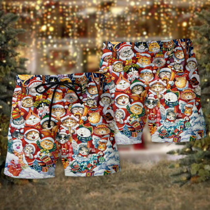 Christmas Cat Funny Happiness - Beach Short - Owl Ohh - Owl Ohh