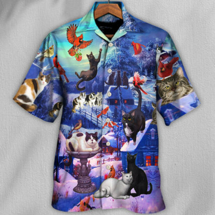 Cat Watching Cardinal Birds - Hawaiian Shirt - Owl Ohh - Owl Ohh