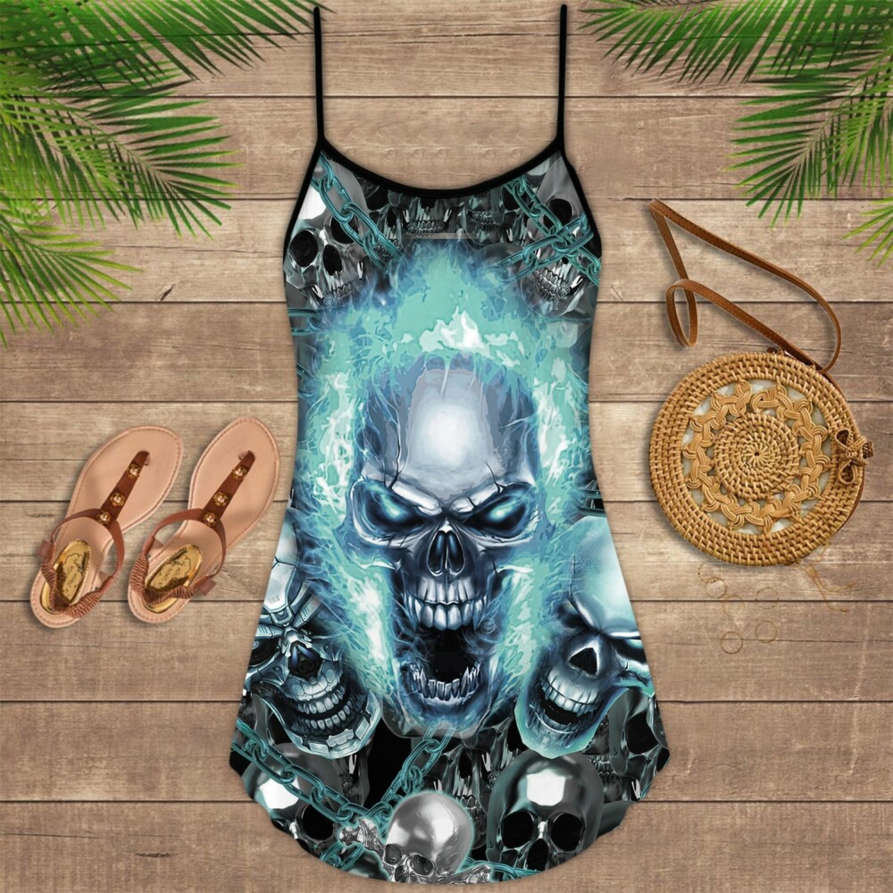 Skull Screaming Cool Blue - Summer Dress - Owl Ohh - Owl Ohh