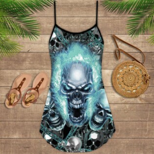 Skull Screaming Cool Blue - Summer Dress - Owl Ohh - Owl Ohh