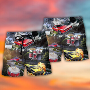 Car Muscle Car And Drum Racing Music Lover - Beach Short - Owl Ohh - Owl Ohh