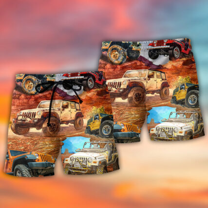 Jeep In The Desert Vintage Art Style - Beach Short - Owl Ohh - Owl Ohh