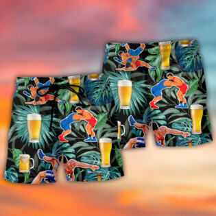 Beer And Wrestling Tropical Pattern - Beach Short - Owl Ohh - Owl Ohh