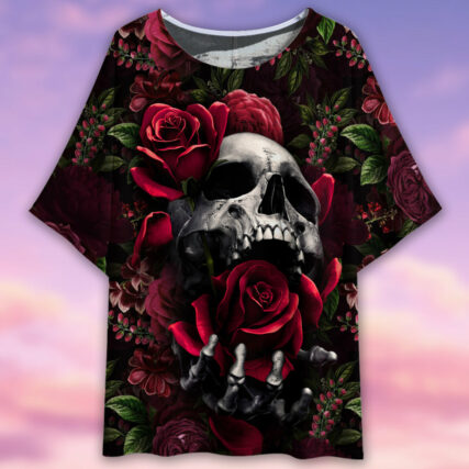 Skull Rose Dark Screaming - Women's T-shirt With Bat Sleeve - Owl Ohh - Owl Ohh