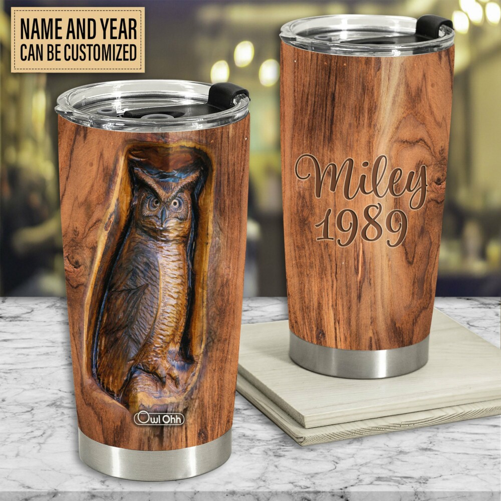 Owl Vintage Wooden Style Personalized - Tumbler - Owl Ohh - Owl Ohh