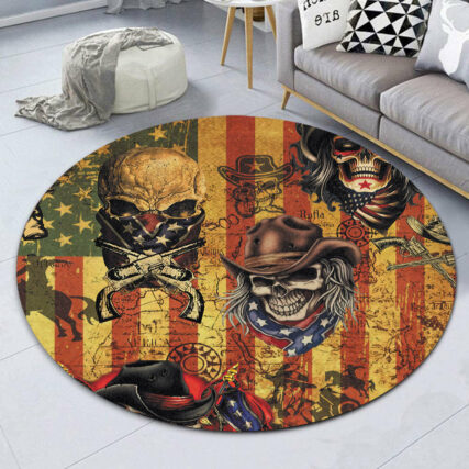 Skull Cowboy America Retro - Round Mat - Owl Ohh - Owl Ohh