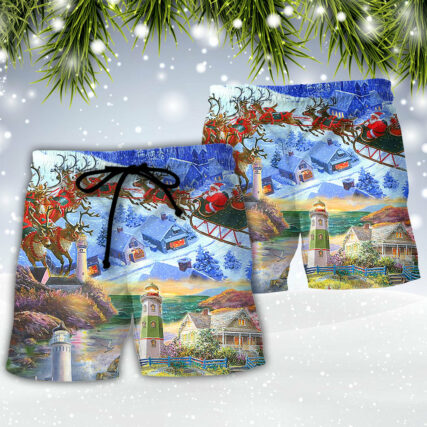 Lighthouse Christmas Santa Be A Lighthouse - Beach Short - Owl Ohh - Owl Ohh