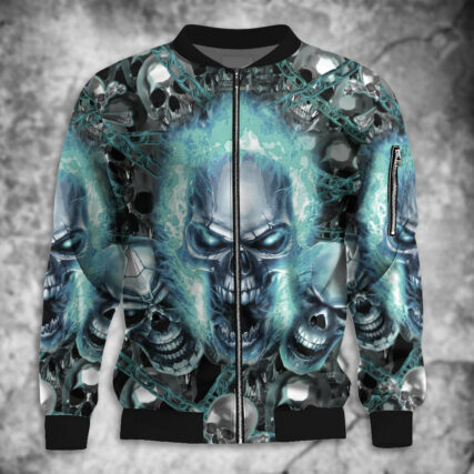 Skull Blue Flame Screaming - Bomber Jacket - Owl Ohh - Owl Ohh