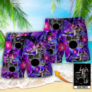 Drum Purple Tropical Custom Photo - Beach Short - Owl Ohh - Owl Ohh