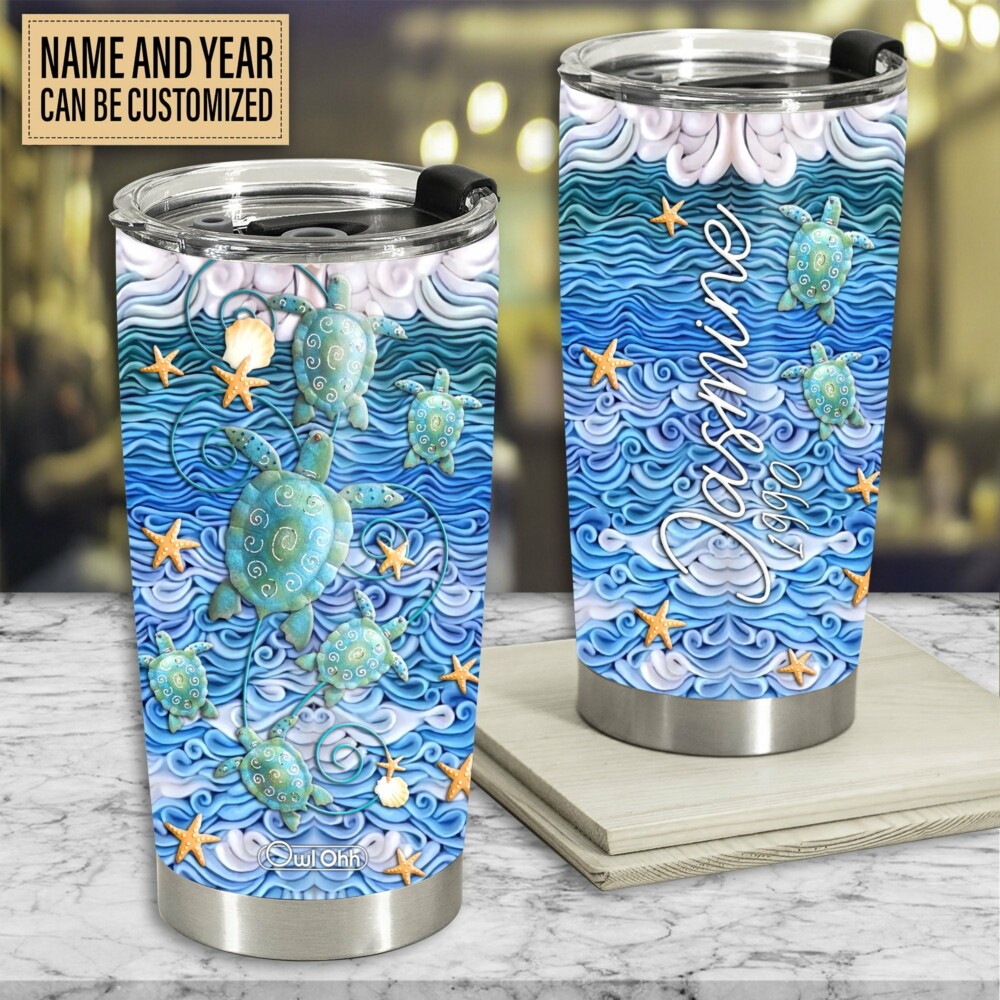 Turtle And Sand Beach Clay Art Personalized - Tumbler - Owl Ohh - Owl Ohh