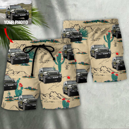 Jeep Cactus in Desert Custom Photo - Beach Short - Owl Ohh - Owl Ohh