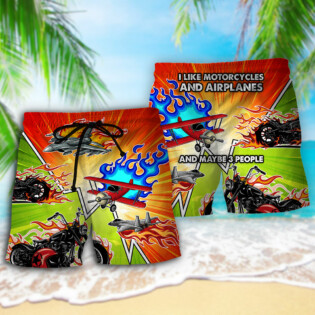 Motorcycle I Like Motorcycles And Airplanes - Beach Short - Owl Ohh - Owl Ohh