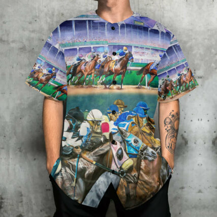 Horse Racing Art Horse Lover - Baseball Jersey - Owl Ohh - Owl Ohh