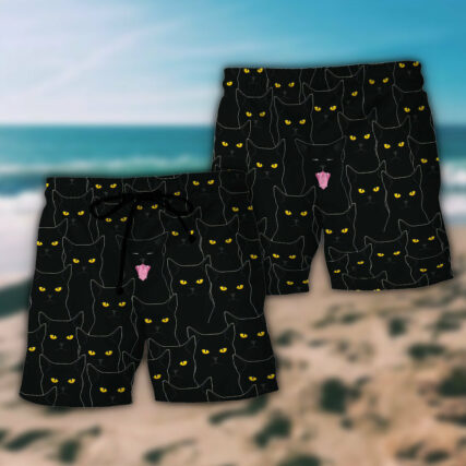 Black Cat Lovely Looking At You - Beach Short - Owl Ohh - Owl Ohh