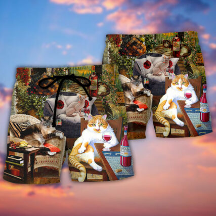 Cat Drink Wine And Judge - Beach Short - Owl Ohh - Owl Ohh