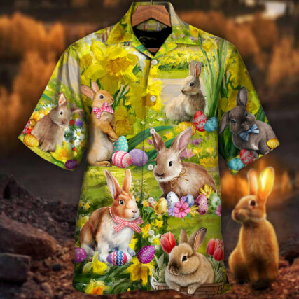 Easter Rabbit Chilling In The Flower Landscape Art Style - Hawaiian Shirt - Owl Ohh - Owl Ohh