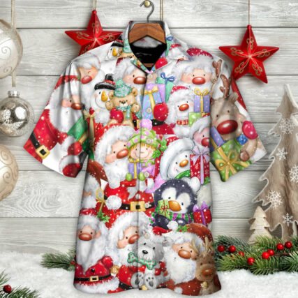 Christmas Santa And Friends Happy Together - Hawaiian Shirt - Owl Ohh - Owl Ohh