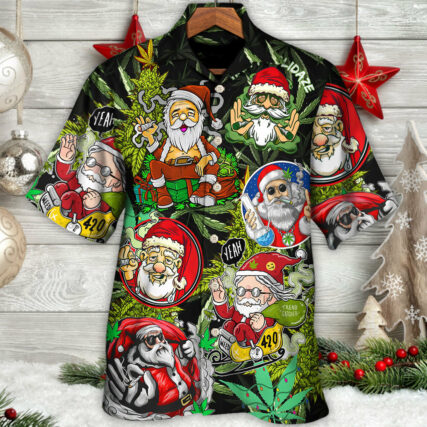 Christmas Weed Smoking Santa Hippie - Hawaiian Shirt - Owl Ohh for men and women, kids - Owl Ohh