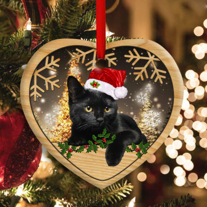 Christmas Black Cat Cute Kitty Cat Xmas - Heart Ornament - Owl Ohh - Owl Ohh