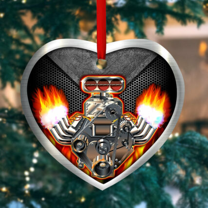 Hot Rod Christmas Flame Merry Xmas - Heart Ornament - Owl Ohh - Owl Ohh
