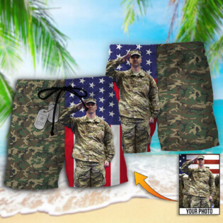 US Army Tropical US Flag Custom Photo - Beach Short - Owl Ohh - Owl Ohh