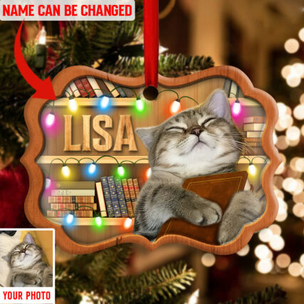 Christmas Funny Cat Lover Book Library Light Decor Tree Hanging Custom Photo Personalized - Horizont Ornament - Owl Ohh - Owl Ohh