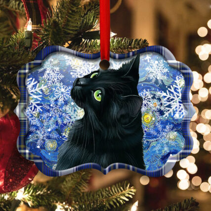 Christmas Black Cat Stary Snowy Night - Horizontal Ornament - Owl Ohh - Owl Ohh