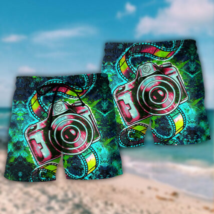 Camera Abstract Colorful Retro Amazing Camera - Beach Short - Owl Ohh - Owl Ohh