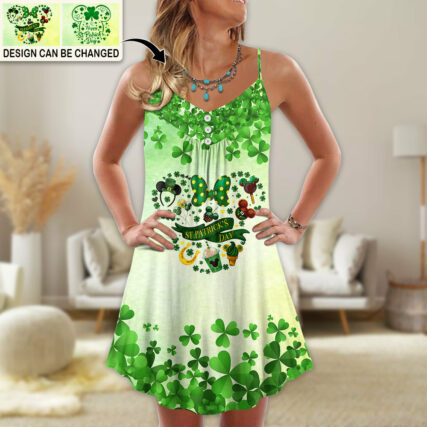 ST Patrick's Day Shamrock Watercolor Happy ST Patrick's Day Special Gift - V-neck Sleeveless Cami Dress - Personalized Photo Gifts - Owl Ohh