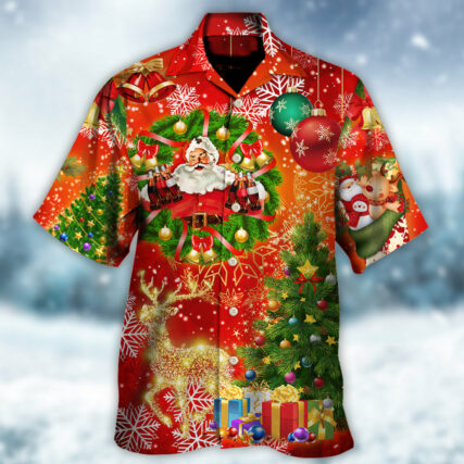 Christmas Santa Claus Drinking Christmas Tree Red Light - Hawaiian Shirt - Owl Ohh - Owl Ohh