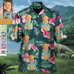Dinosaur Funny Tropical Style Custom Photo - Hawaiian Shirt - Personalized Photo Gifts for men and women, kids - Owl Ohh
