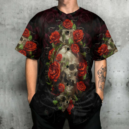 Skull And Roses Art - Baseball Jersey - Owl Ohh - Owl Ohh