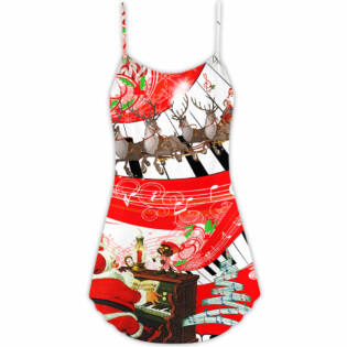 Christmas Love Music Happy Life - V-neck Sleeveless Cami Dress - Owl Ohh - Owl Ohh