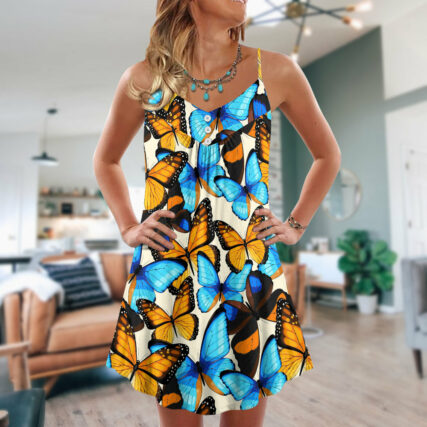 Butterfly Abstract Colorful Vintage - V-neck Sleeveless Cami Dress - Owl Ohh - Owl Ohh