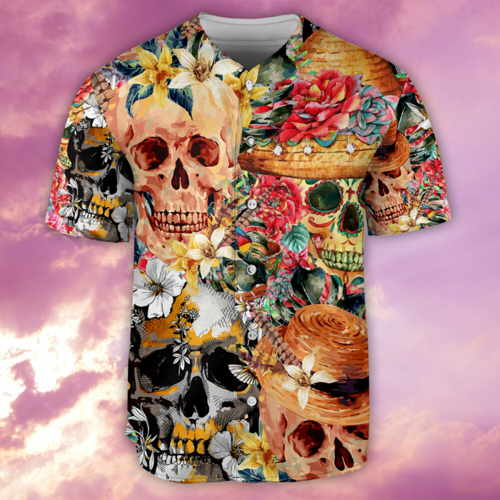 Skull Beautiful And Flowers - Baseball Jersey - Owl Ohh - Owl Ohh
