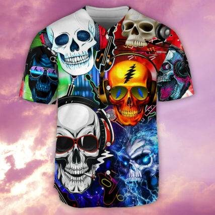 Skull Guitar Lets Get High - Baseball Jersey - Owl Ohh - Owl Ohh
