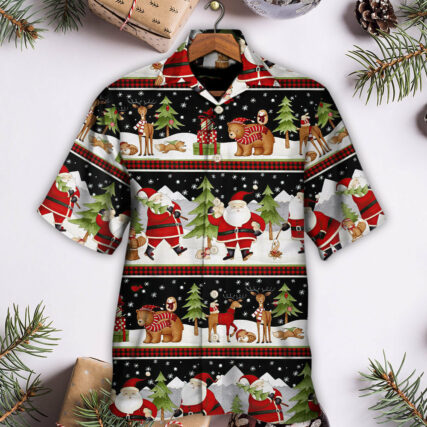 Christmas Happy Night With Santa Reindeer And Bear - Hawaiian Shirt - Owl Ohh - Owl Ohh