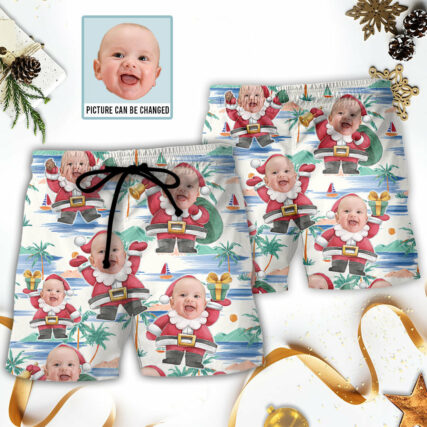 Christmas Santa Summer Beach Custom Photo - Beach Short - Owl Ohh - Owl Ohh
