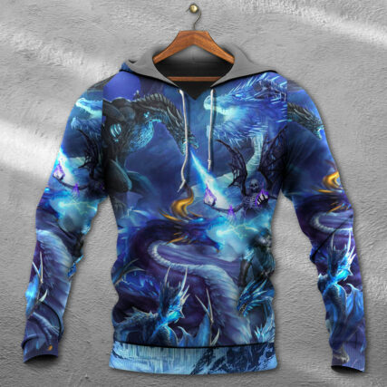 Dragon Blue Skull Fire Lightning Art Style - Hoodie - Owl Ohh - Owl Ohh