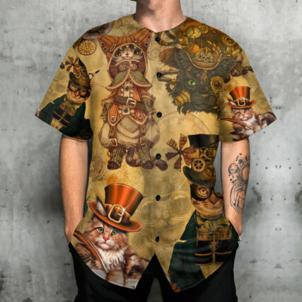 Cat Love Machine Vintage Style - Baseball Jersey - Owl Ohh - Owl Ohh