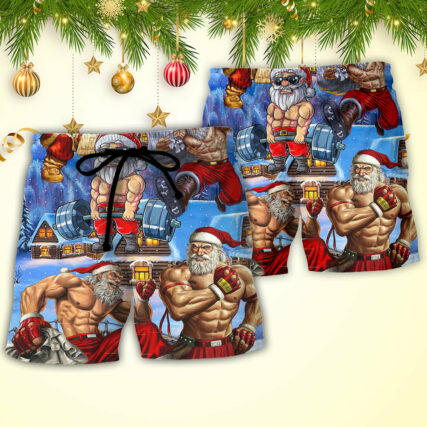 Christmas Santa Weightlifting Christmas Fitness Gym - Beach Short - Owl Ohh - Owl Ohh