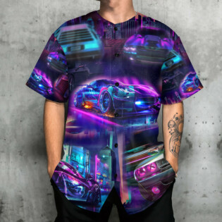 Car Love Racing Car In The Neon City Style - Baseball Jersey - Owl Ohh - Owl Ohh