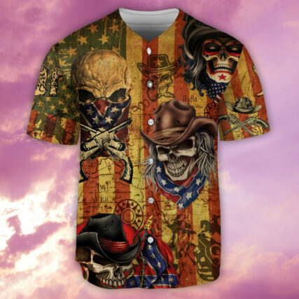 Skull Patriotic Cowboy America - Baseball Jersey - Owl Ohh - Owl Ohh