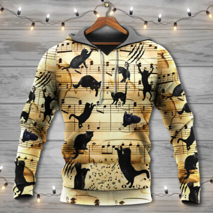 Black Cat Love Music Note - Hoodie - Owl Ohh - Owl Ohh