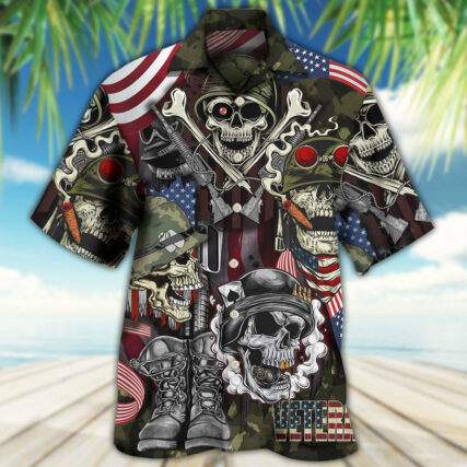Veteran Skull War Art - Hawaiian Shirt - Owl Ohh - Owl Ohh